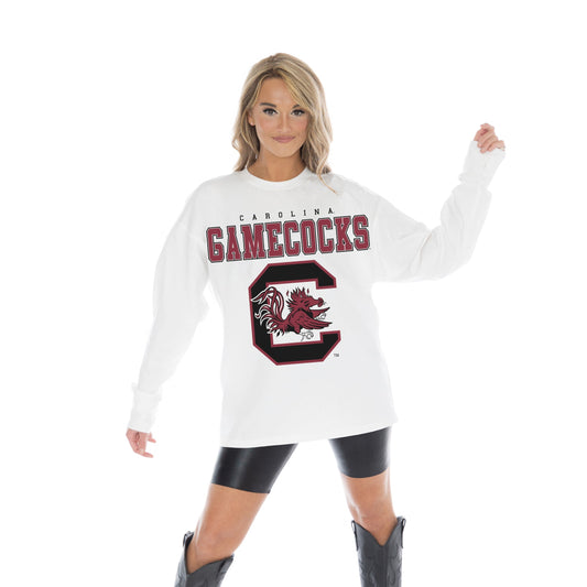 SOUTH CAROLINA GAMECOCKS BIG GOALS OVERSIZED MIDWEIGHT LONG SLEEVE TEE WITH RIBBED NECKLINE AND CUFFS