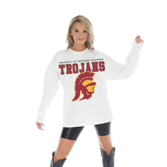 USC TROJANS BIG GOALS OVERSIZED MIDWEIGHT LONG SLEEVE TEE WITH RIBBED NECKLINE AND CUFFS