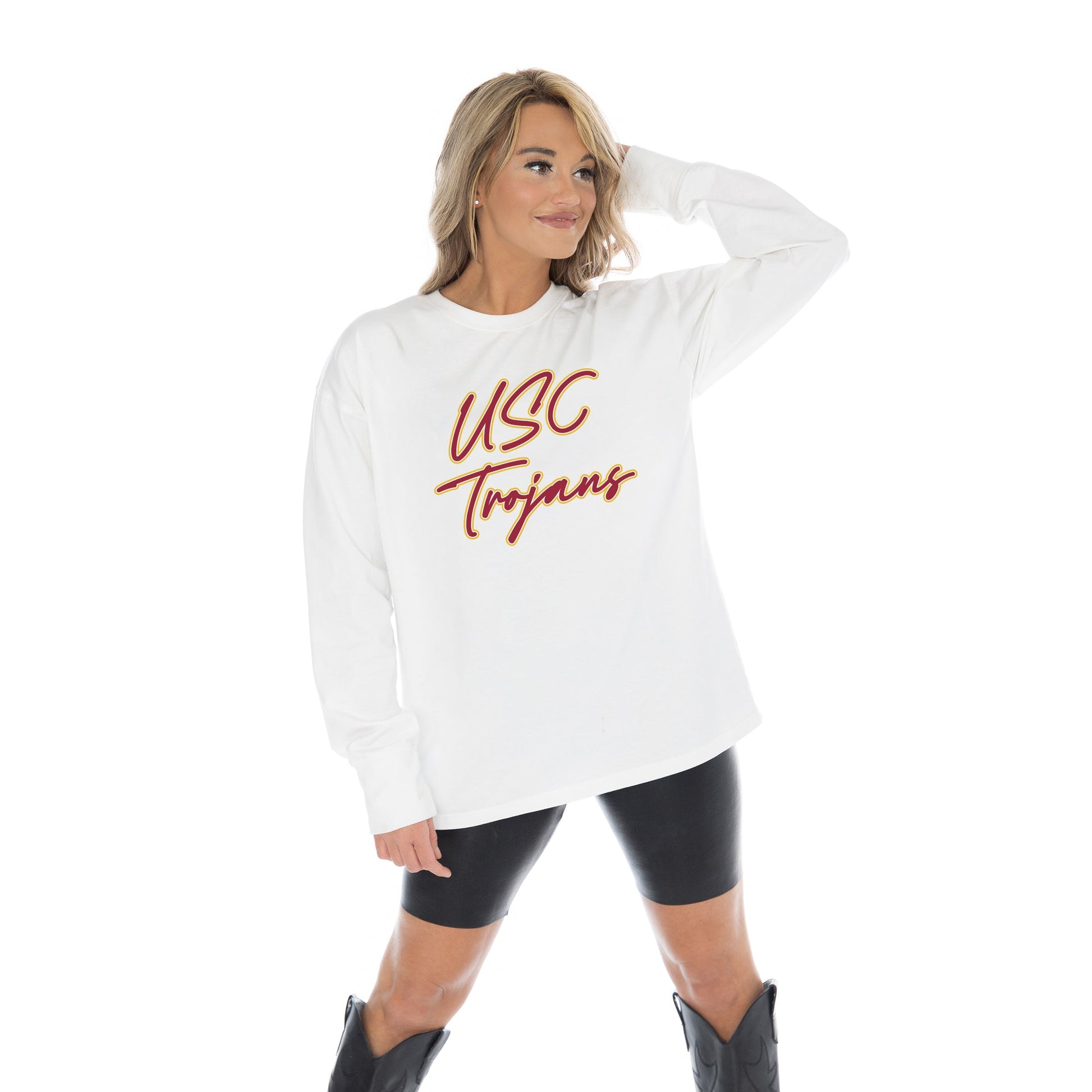 USC TROJANS CLASSIC COMEBACK OVERSIZED MIDWEIGHT LONG SLEEVE TEE WITH RIBBED NECKLINE AND CUFFS