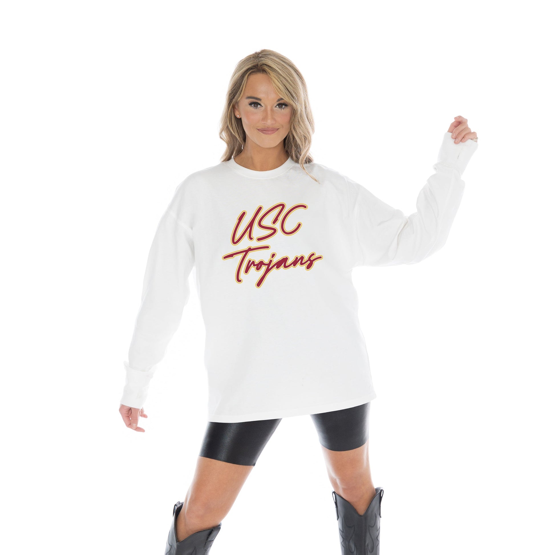 USC TROJANS CLASSIC COMEBACK OVERSIZED MIDWEIGHT LONG SLEEVE TEE WITH RIBBED NECKLINE AND CUFFS