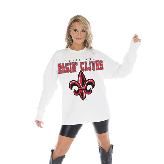 LOUISIANA RAGIN' CAJUNS BIG GOALS OVERSIZED MIDWEIGHT LONG SLEEVE TEE WITH RIBBED NECKLINE AND CUFFS