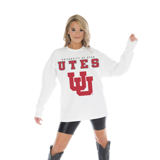 UTAH UTES BIG GOALS OVERSIZED MIDWEIGHT LONG SLEEVE TEE WITH RIBBED NECKLINE AND CUFFS