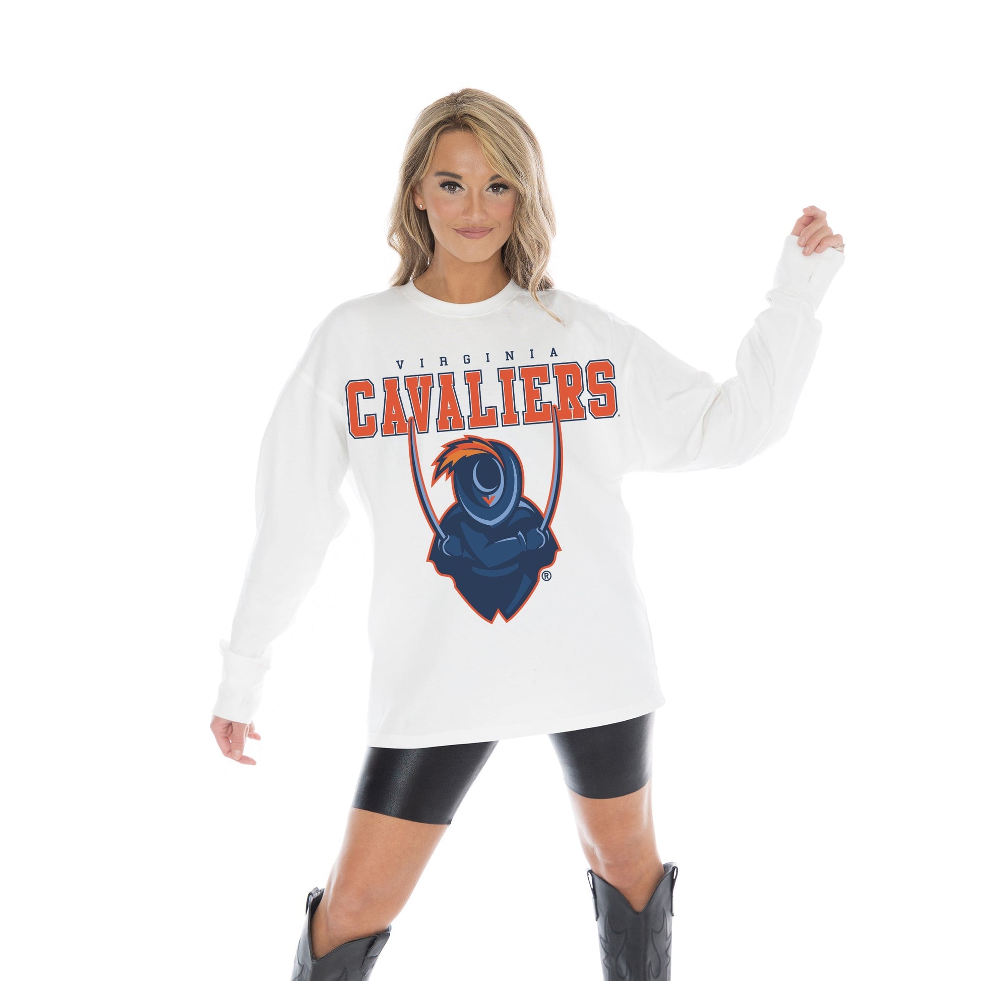 VIRGINIA CAVALIERS BIG GOALS OVERSIZED MIDWEIGHT LONG SLEEVE TEE WITH RIBBED NECKLINE AND CUFFS