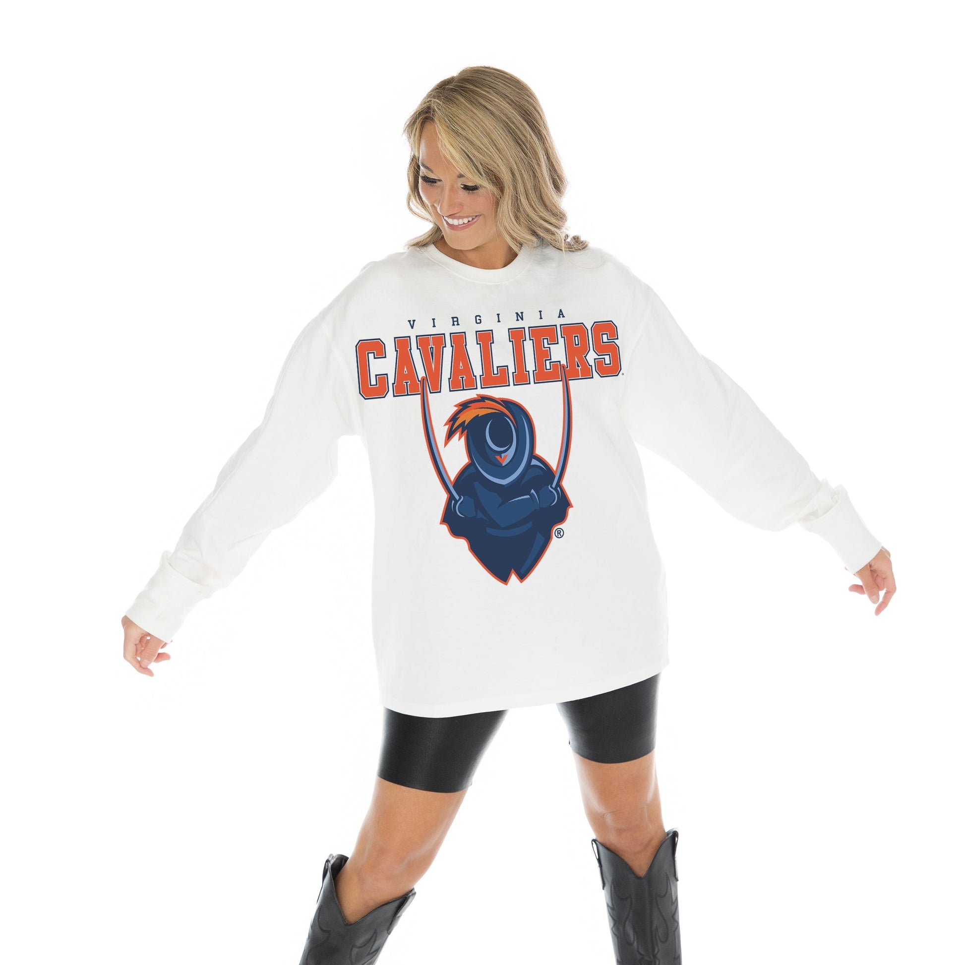 VIRGINIA CAVALIERS BIG GOALS OVERSIZED MIDWEIGHT LONG SLEEVE TEE WITH RIBBED NECKLINE AND CUFFS