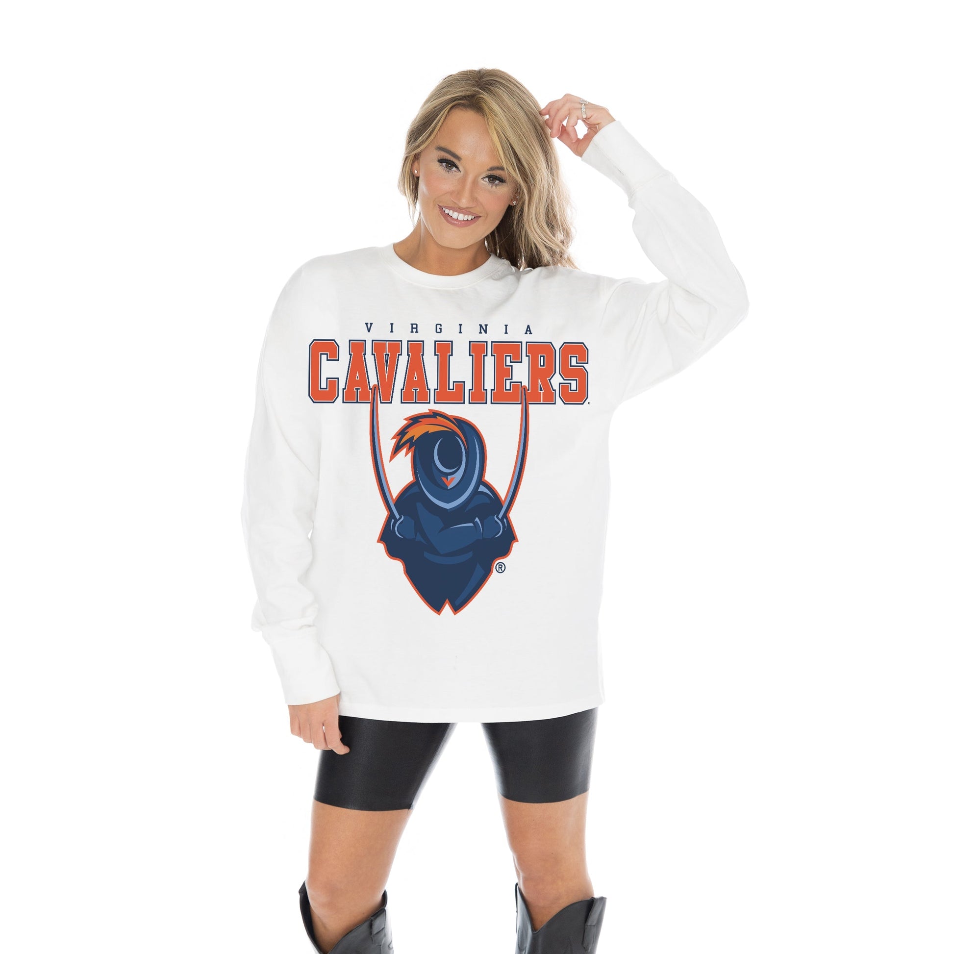 VIRGINIA CAVALIERS BIG GOALS OVERSIZED MIDWEIGHT LONG SLEEVE TEE WITH RIBBED NECKLINE AND CUFFS