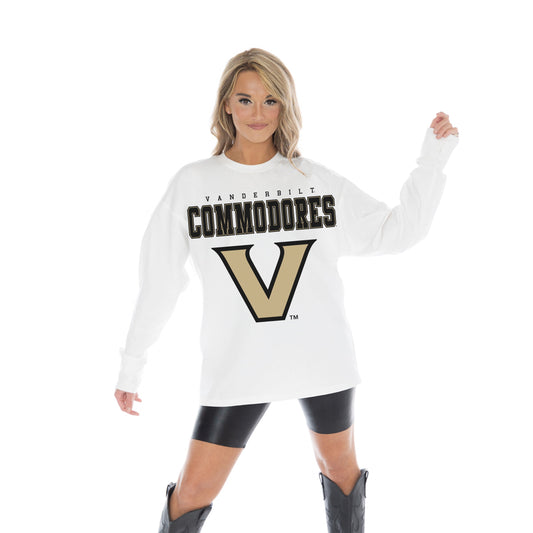 VANDERBILT COMMODORES BIG GOALS OVERSIZED MIDWEIGHT LONG SLEEVE TEE WITH RIBBED NECKLINE AND CUFFS
