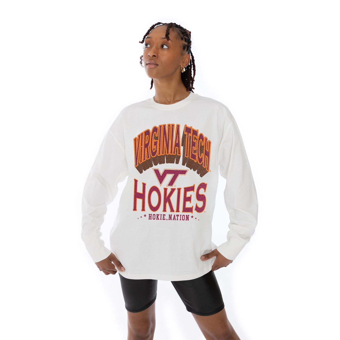 VIRGINIA TECH HOKIES TIME OUT OVERSIZED MIDWEIGHT LONG SLEEVE TEE WITH RIBBED NECKLINE AND CUFFS