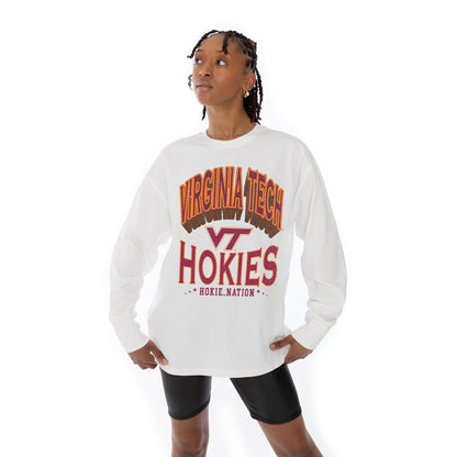 VIRGINIA TECH HOKIES TIME OUT OVERSIZED MIDWEIGHT LONG SLEEVE TEE WITH RIBBED NECKLINE AND CUFFS