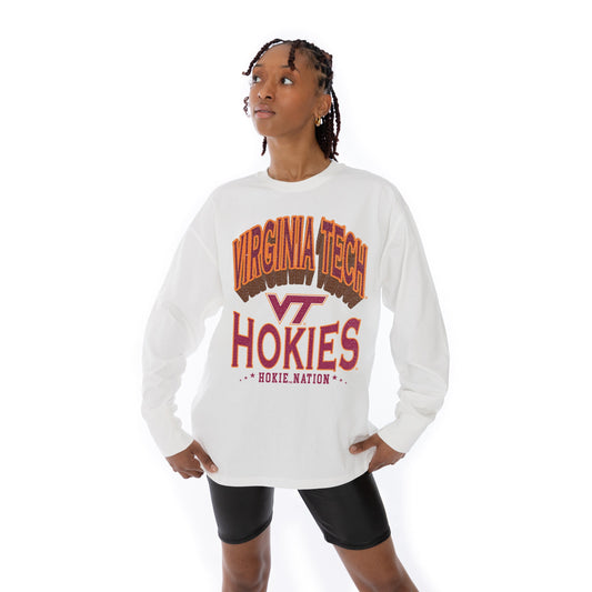 VIRGINIA TECH HOKIES TIME OUT OVERSIZED MIDWEIGHT LONG SLEEVE TEE WITH RIBBED NECKLINE AND CUFFS