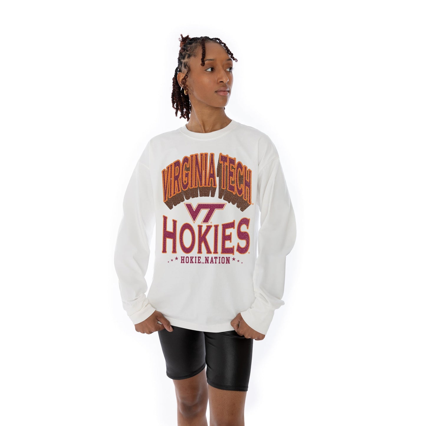 VIRGINIA TECH HOKIES TIME OUT OVERSIZED MIDWEIGHT LONG SLEEVE TEE WITH RIBBED NECKLINE AND CUFFS