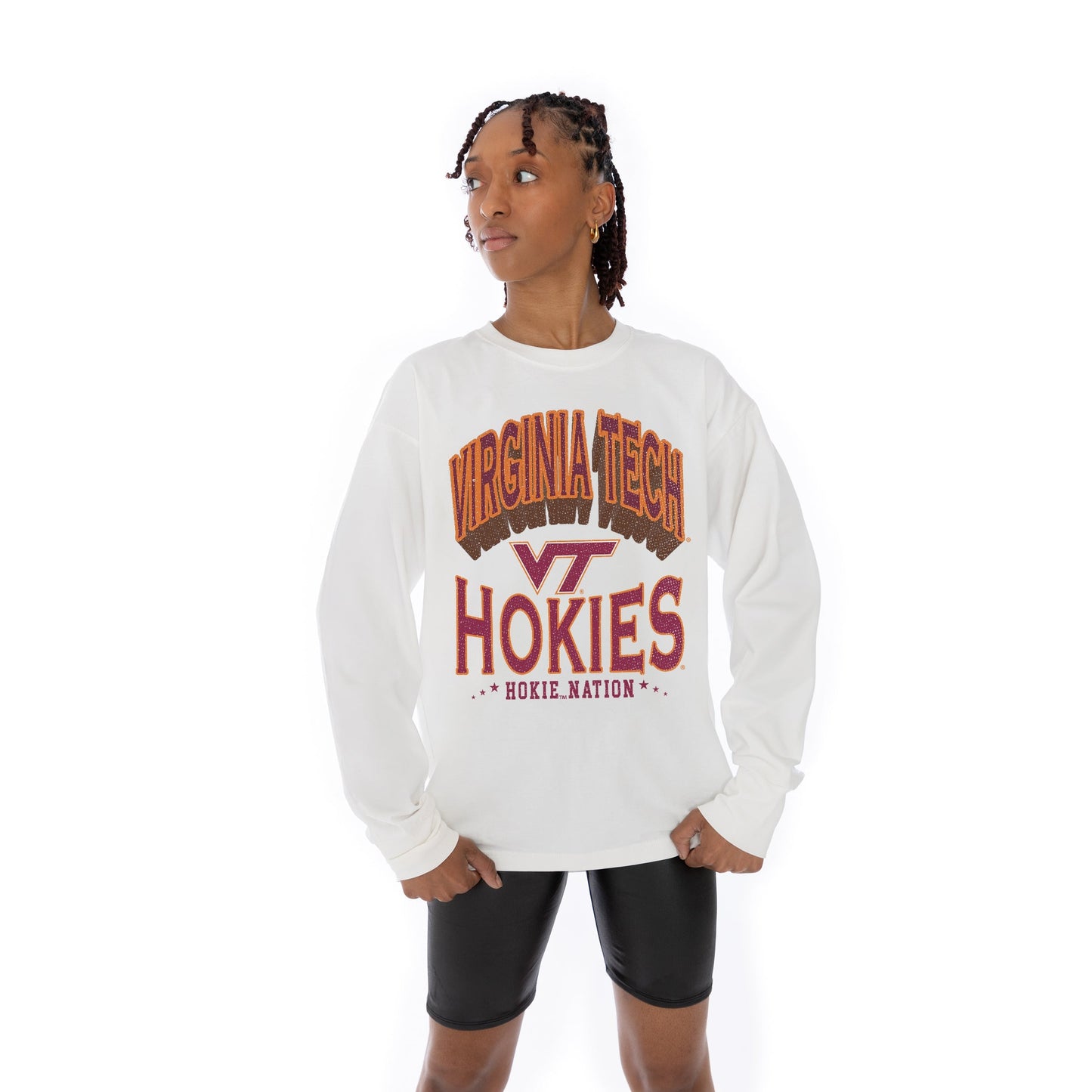 VIRGINIA TECH HOKIES TIME OUT OVERSIZED MIDWEIGHT LONG SLEEVE TEE WITH RIBBED NECKLINE AND CUFFS