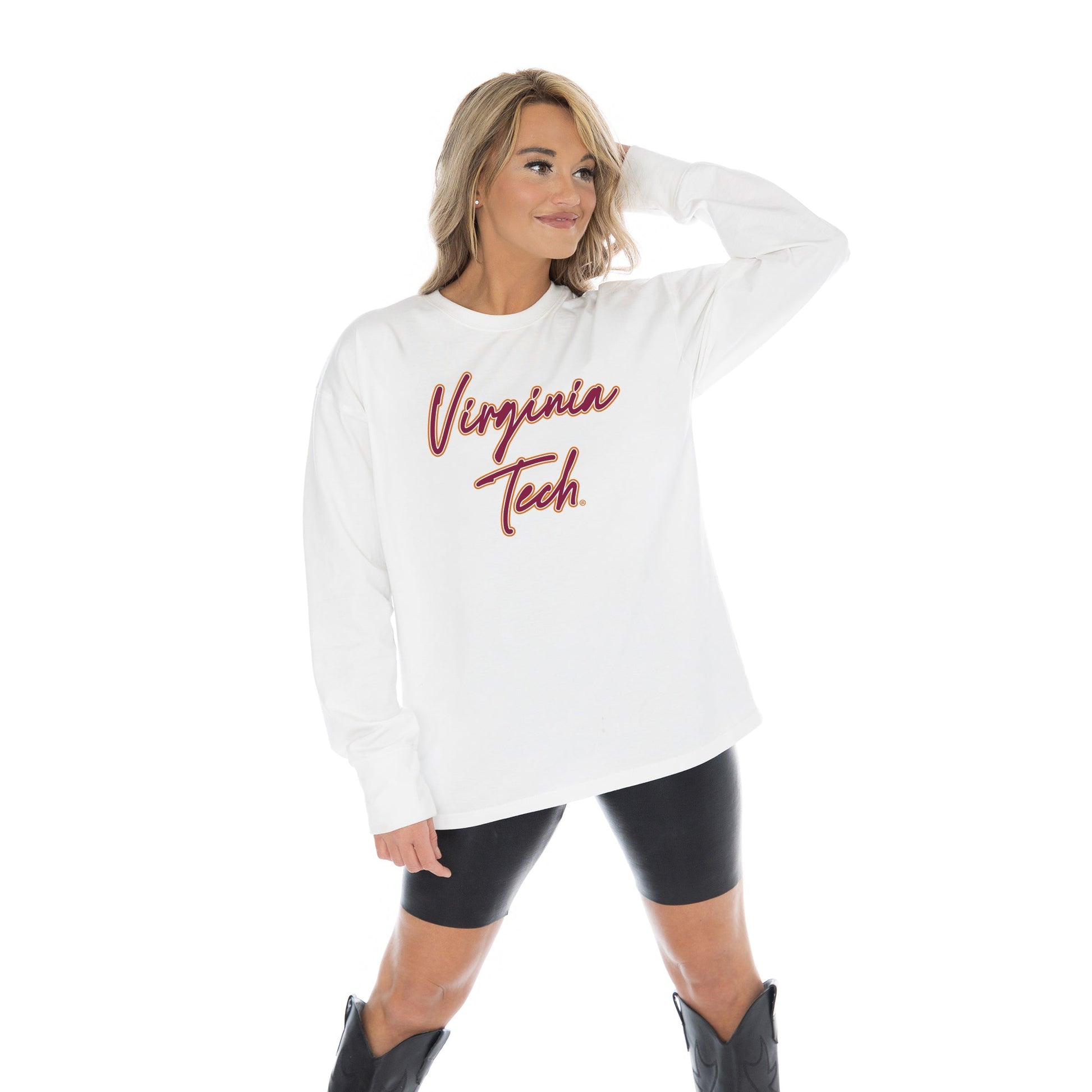 VIRGINIA TECH HOKIES CLASSIC COMEBACK OVERSIZED MIDWEIGHT LONG SLEEVE TEE WITH RIBBED NECKLINE AND CUFFS