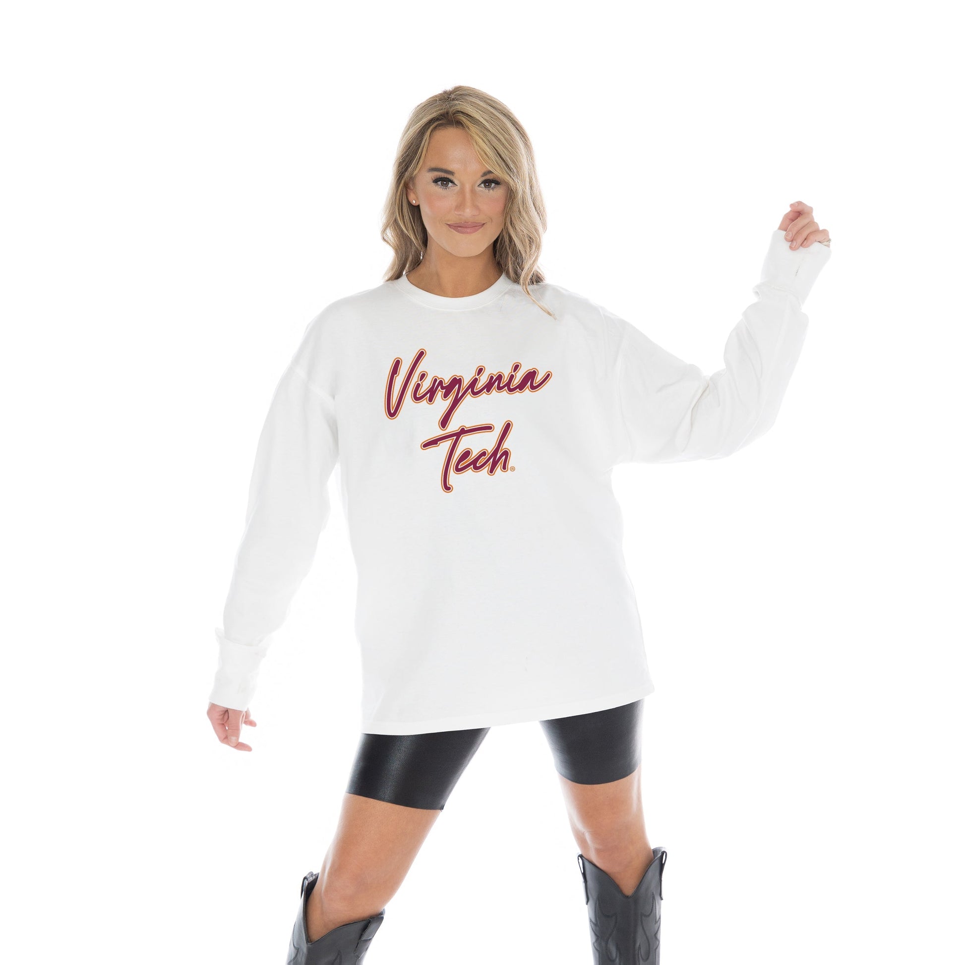 VIRGINIA TECH HOKIES CLASSIC COMEBACK OVERSIZED MIDWEIGHT LONG SLEEVE TEE WITH RIBBED NECKLINE AND CUFFS