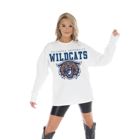 VILLANOVA WILDCATS BIG GOALS OVERSIZED MIDWEIGHT LONG SLEEVE TEE WITH RIBBED NECKLINE AND CUFFS