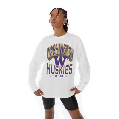 WASHINGTON HUSKIES TIME OUT OVERSIZED MIDWEIGHT LONG SLEEVE TEE WITH RIBBED NECKLINE AND CUFFS