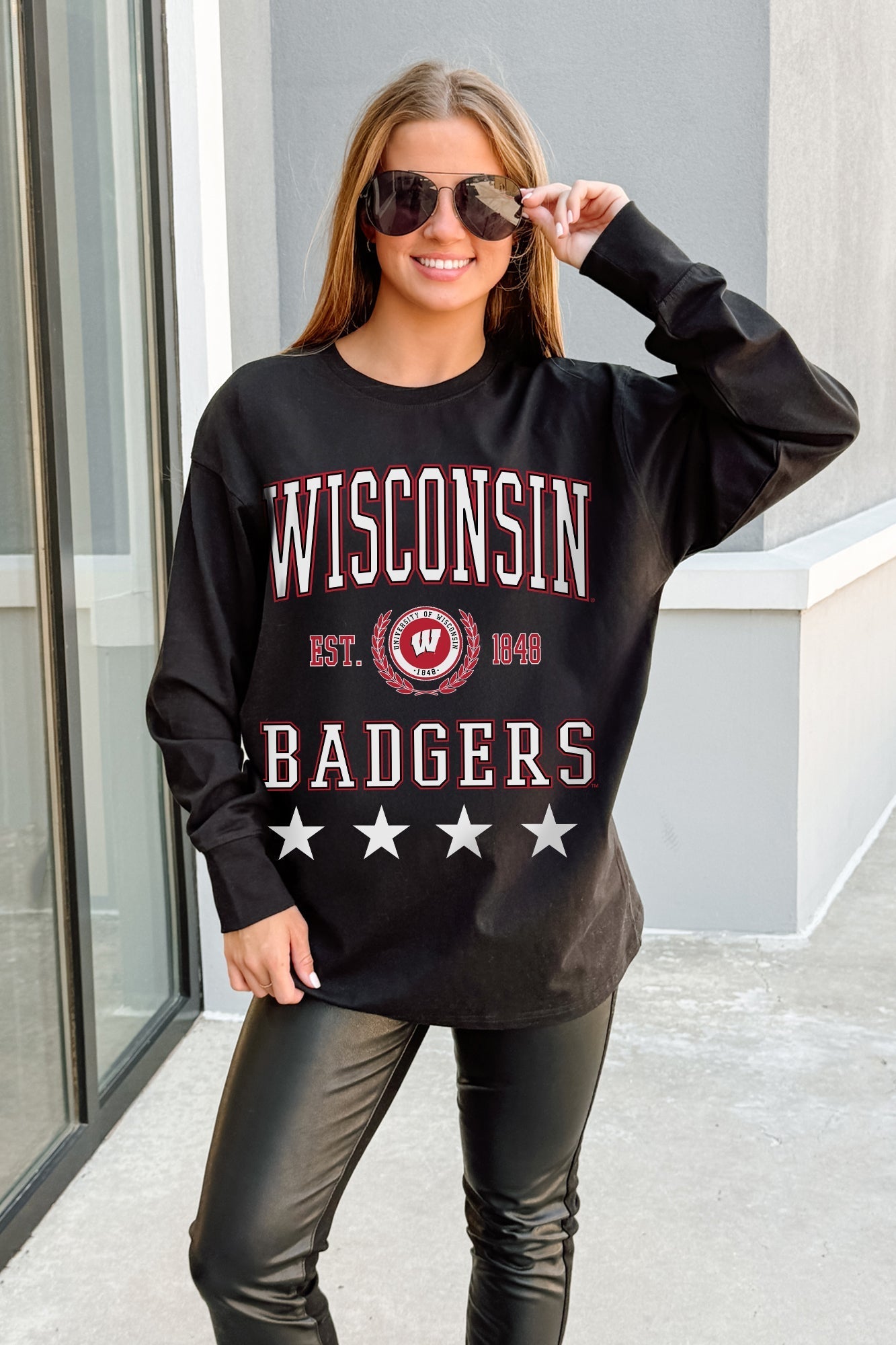 WISCONSIN BADGERS EVERYDAY STAR ESSENTIAL RELAXED FIT LONG SLEEVE TEE