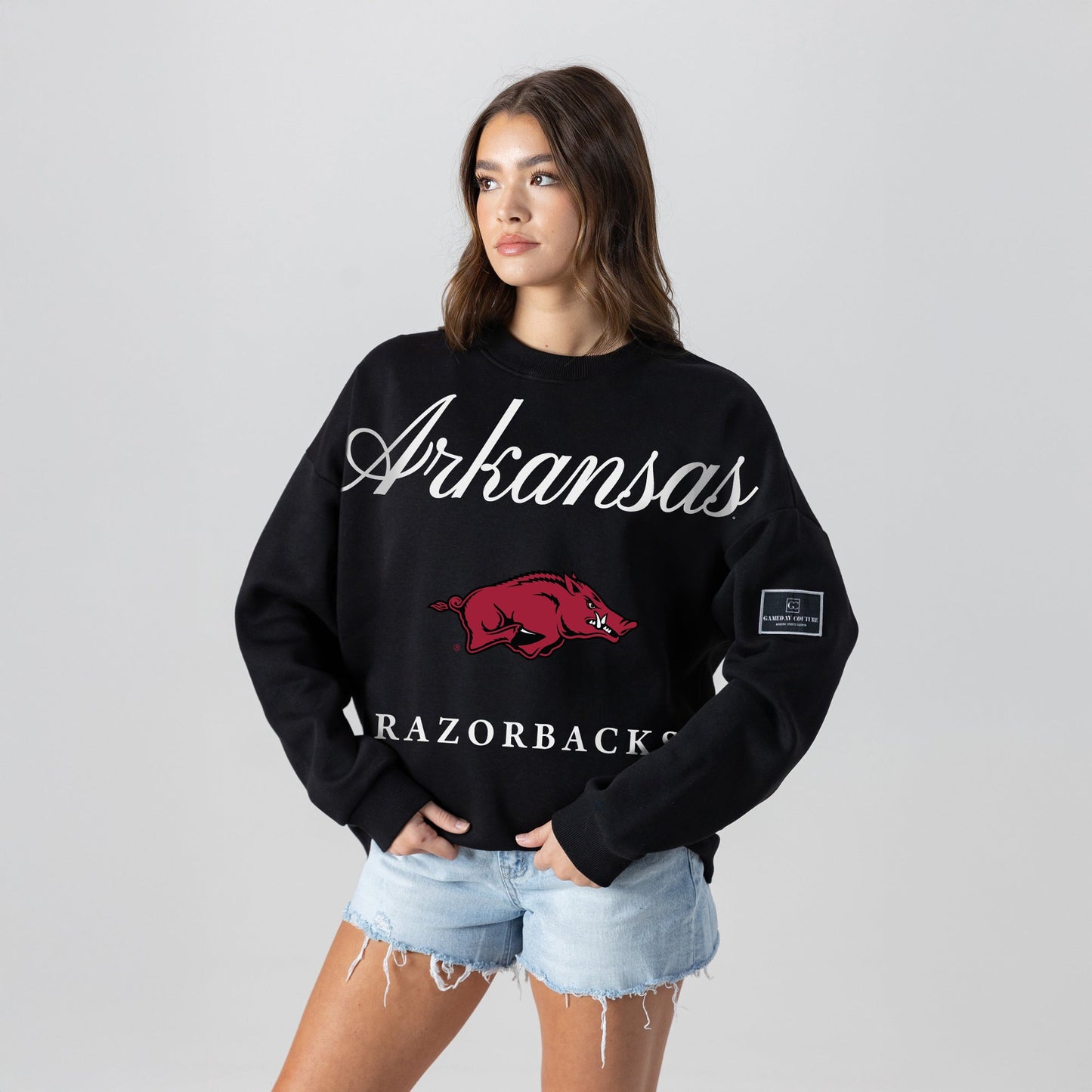 ARKANSAS RAZORBACKS LEGACY CLUB BLACK LABEL PREMIUM FLEECE DROP SHOULDER CREWNECK