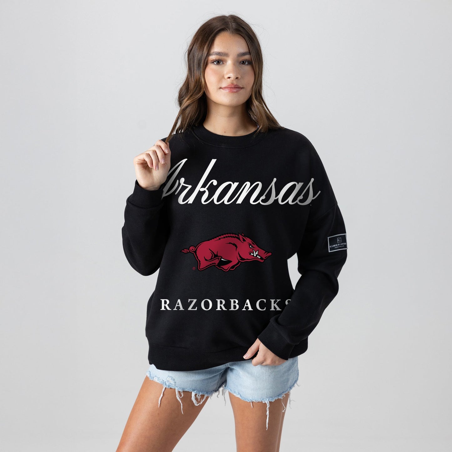 ARKANSAS RAZORBACKS LEGACY CLUB BLACK LABEL PREMIUM FLEECE DROP SHOULDER CREWNECK