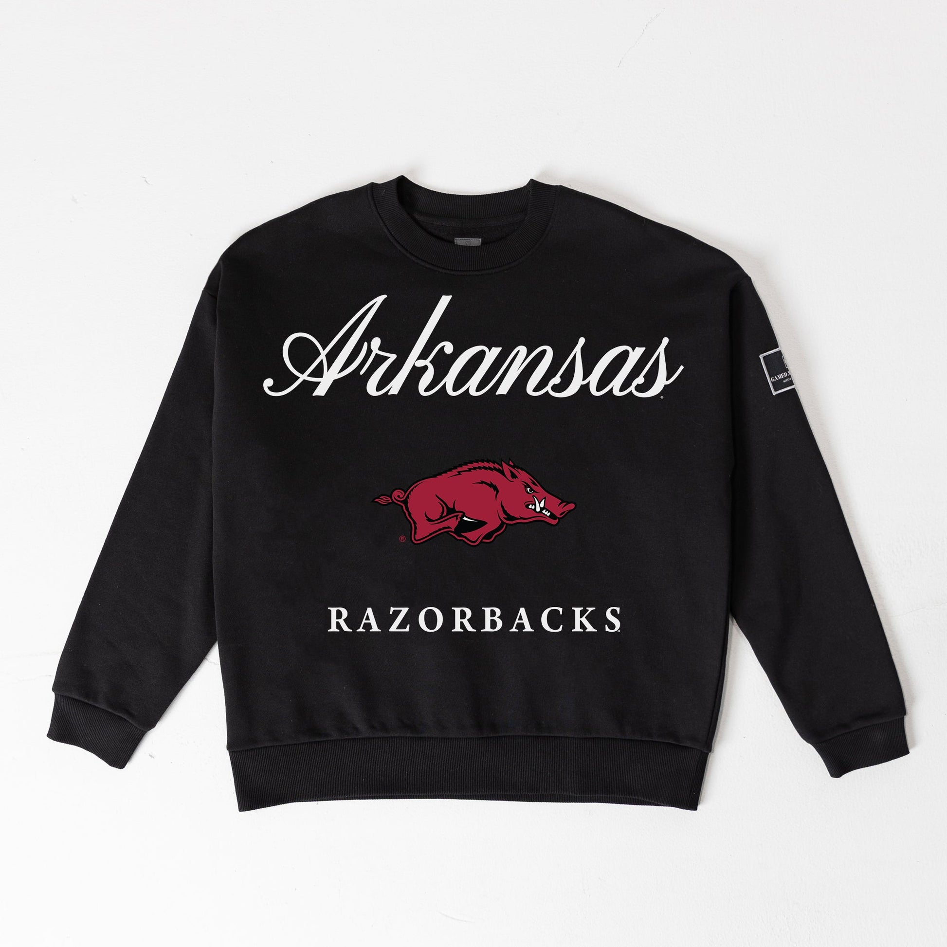 ARKANSAS RAZORBACKS LEGACY CLUB BLACK LABEL PREMIUM FLEECE DROP SHOULDER CREWNECK