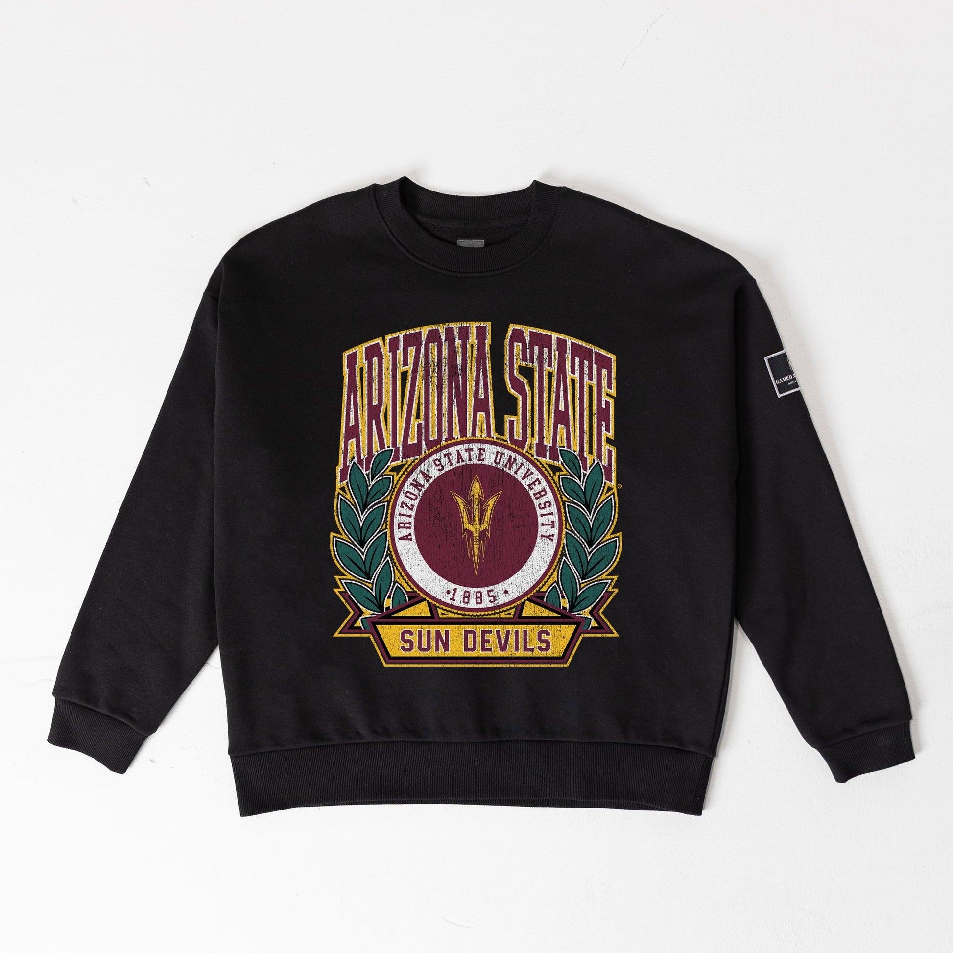 ARIZONA STATE SUN DEVILS VICTORY LANE BLACK LABEL PREMIUM FLEECE DROP SHOULDER CREWNECK