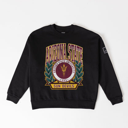 ARIZONA STATE SUN DEVILS VICTORY LANE BLACK LABEL PREMIUM FLEECE DROP SHOULDER CREWNECK