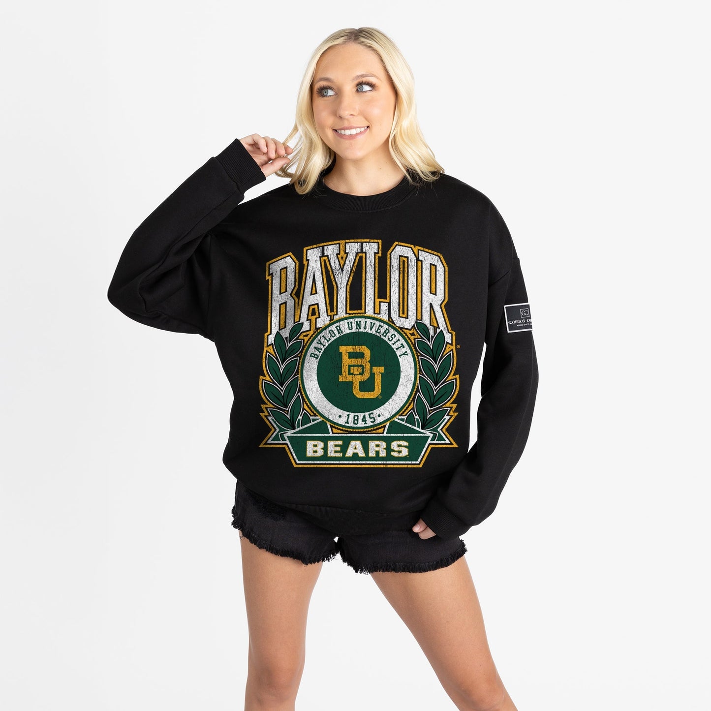 BAYLOR BEARS VICTORY LANE BLACK LABEL PREMIUM FLEECE DROP SHOULDER CREWNECK