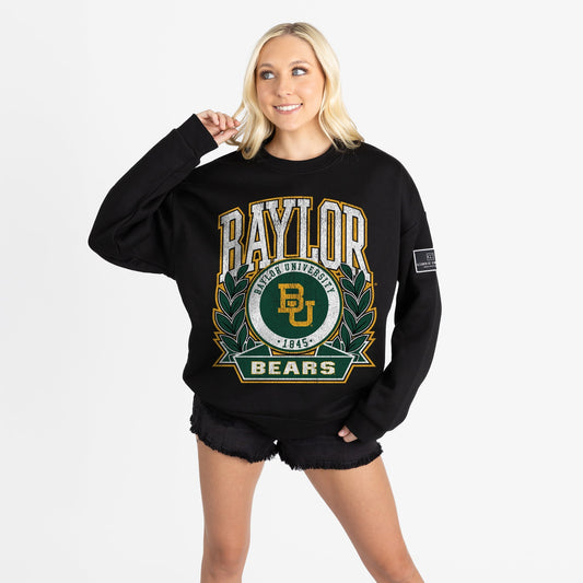 BAYLOR BEARS VICTORY LANE BLACK LABEL PREMIUM FLEECE DROP SHOULDER CREWNECK
