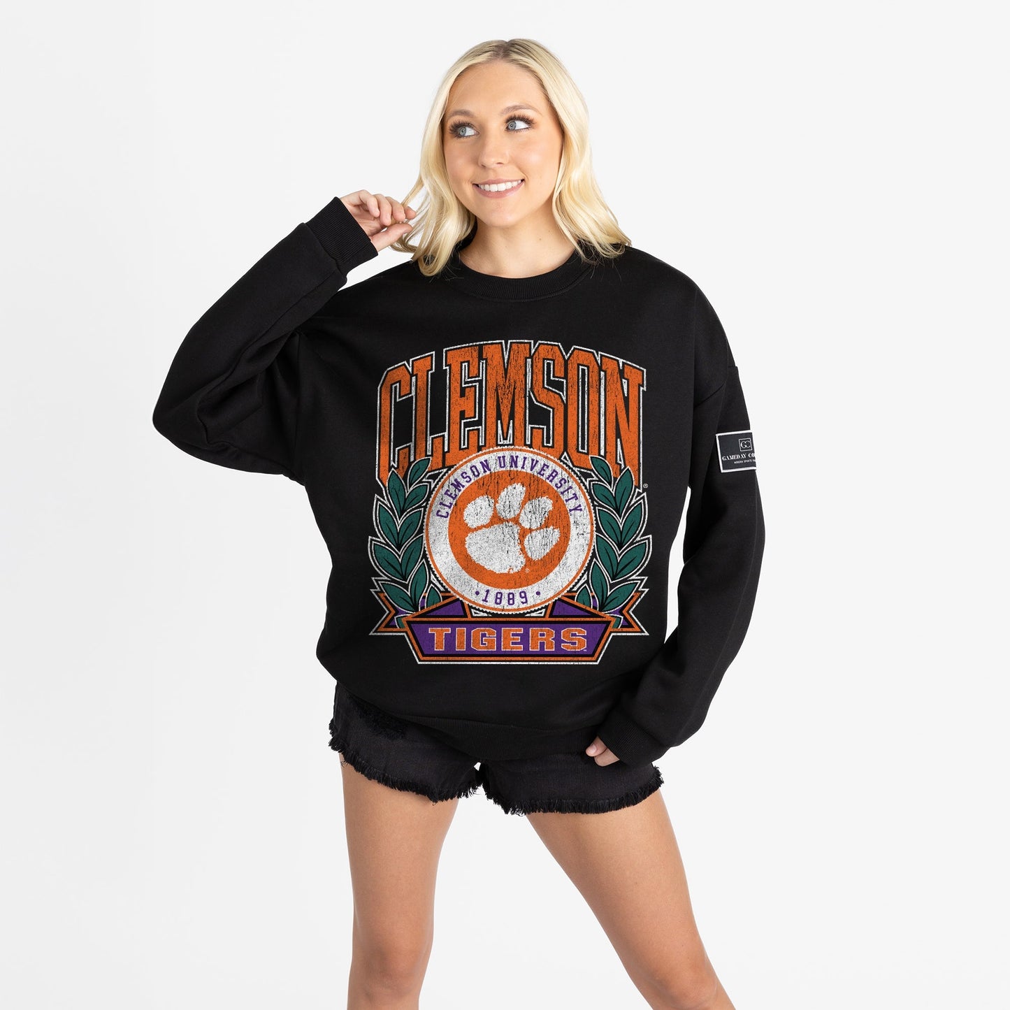 CLEMSON TIGERS VICTORY LANE BLACK LABEL PREMIUM FLEECE DROP SHOULDER CREWNECK