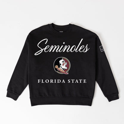 FLORIDA STATE SEMINOLES LEGACY CLUB BLACK LABEL PREMIUM FLEECE DROP SHOULDER CREWNECK