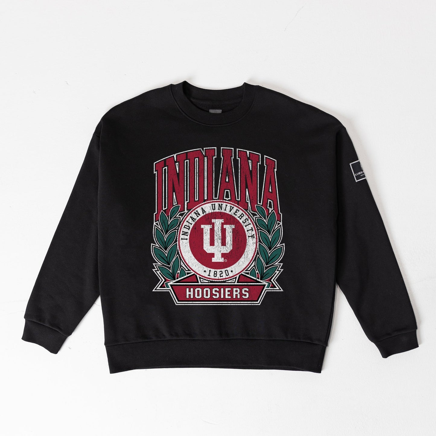 INDIANA HOOSIERS VICTORY LANE BLACK LABEL PREMIUM FLEECE DROP SHOULDER CREWNECK