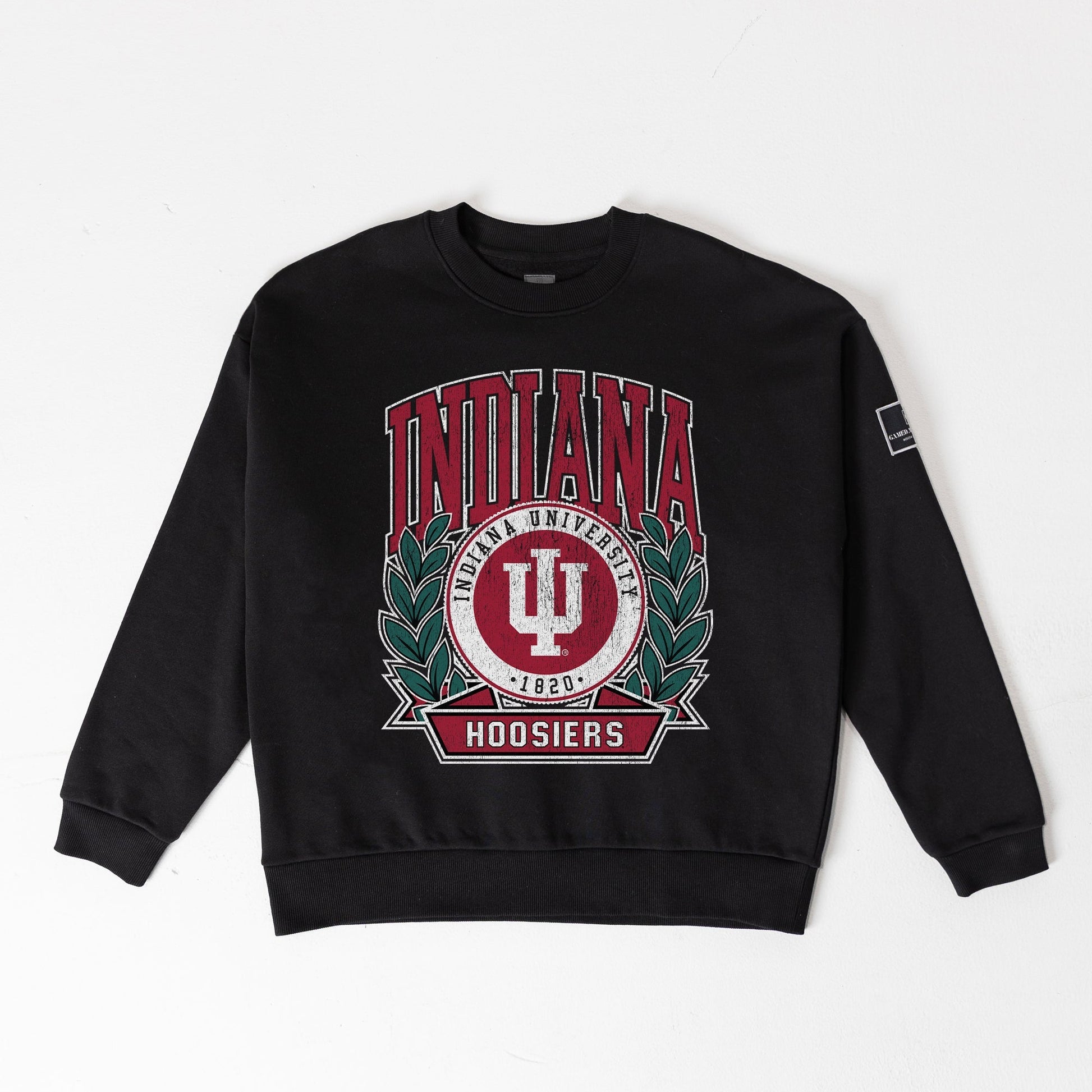 INDIANA HOOSIERS VICTORY LANE BLACK LABEL PREMIUM FLEECE DROP SHOULDER CREWNECK