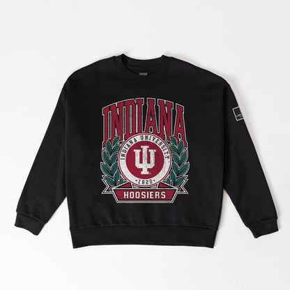INDIANA HOOSIERS VICTORY LANE BLACK LABEL PREMIUM FLEECE DROP SHOULDER CREWNECK