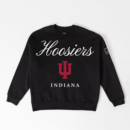 INDIANA HOOSIERS LEGACY CLUB BLACK LABEL PREMIUM FLEECE DROP SHOULDER CREWNECK