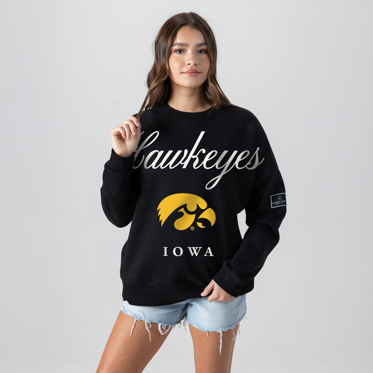 IOWA HAWKEYES LEGACY CLUB BLACK LABEL PREMIUM FLEECE DROP SHOULDER CREWNECK