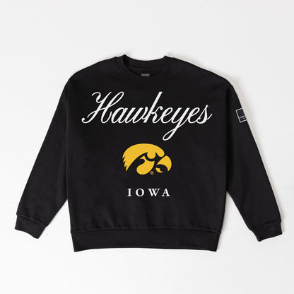 IOWA HAWKEYES LEGACY CLUB BLACK LABEL PREMIUM FLEECE DROP SHOULDER CREWNECK