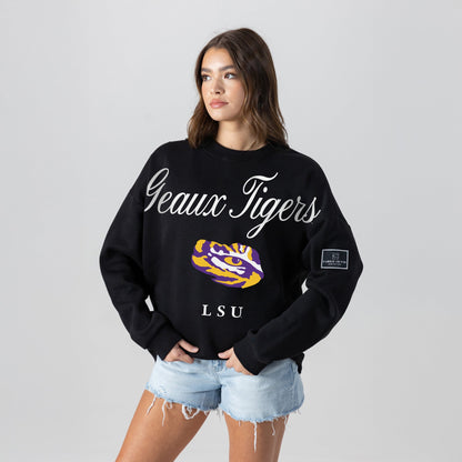 LSU TIGERS LEGACY CLUB BLACK LABEL PREMIUM FLEECE DROP SHOULDER CREWNECK