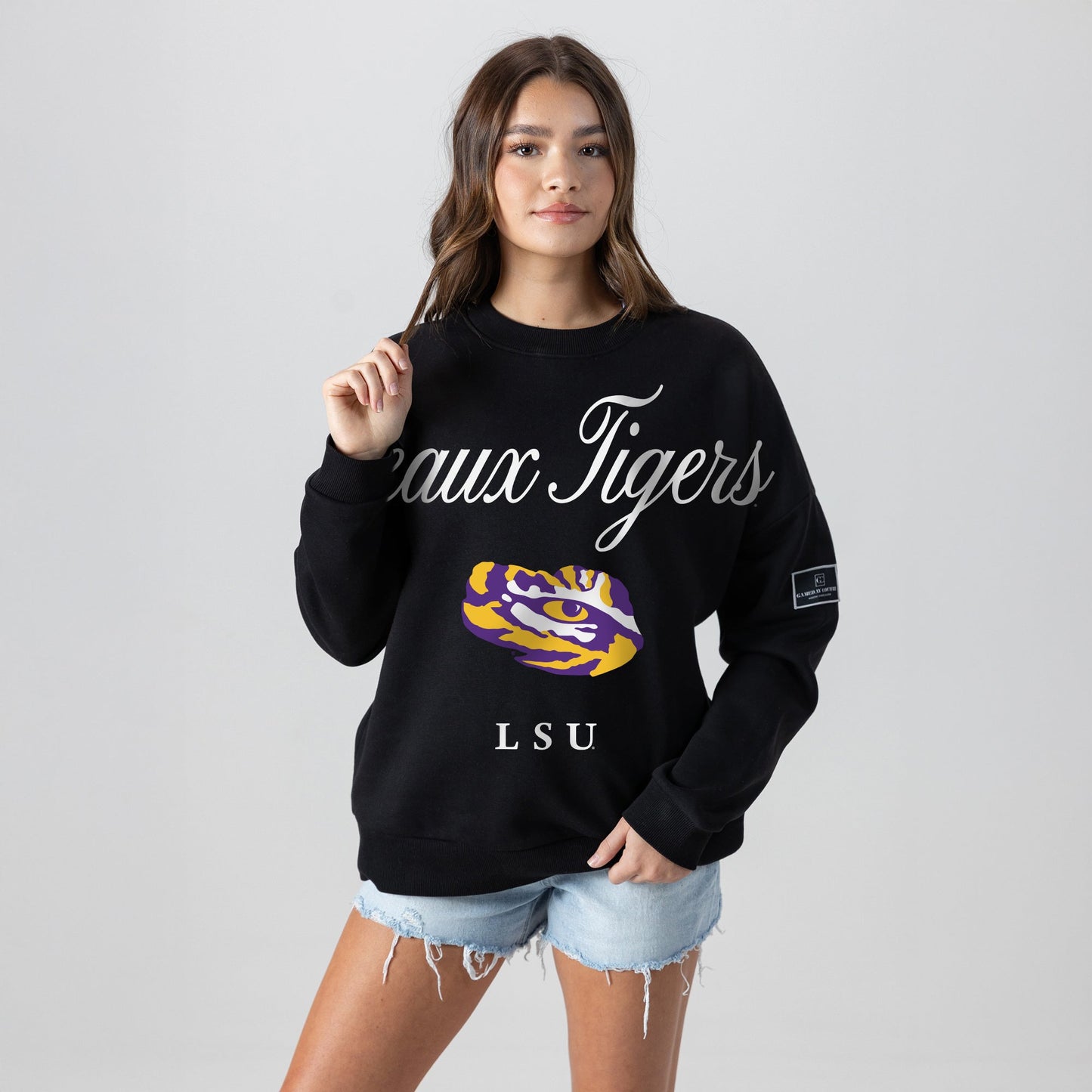 LSU TIGERS LEGACY CLUB BLACK LABEL PREMIUM FLEECE DROP SHOULDER CREWNECK