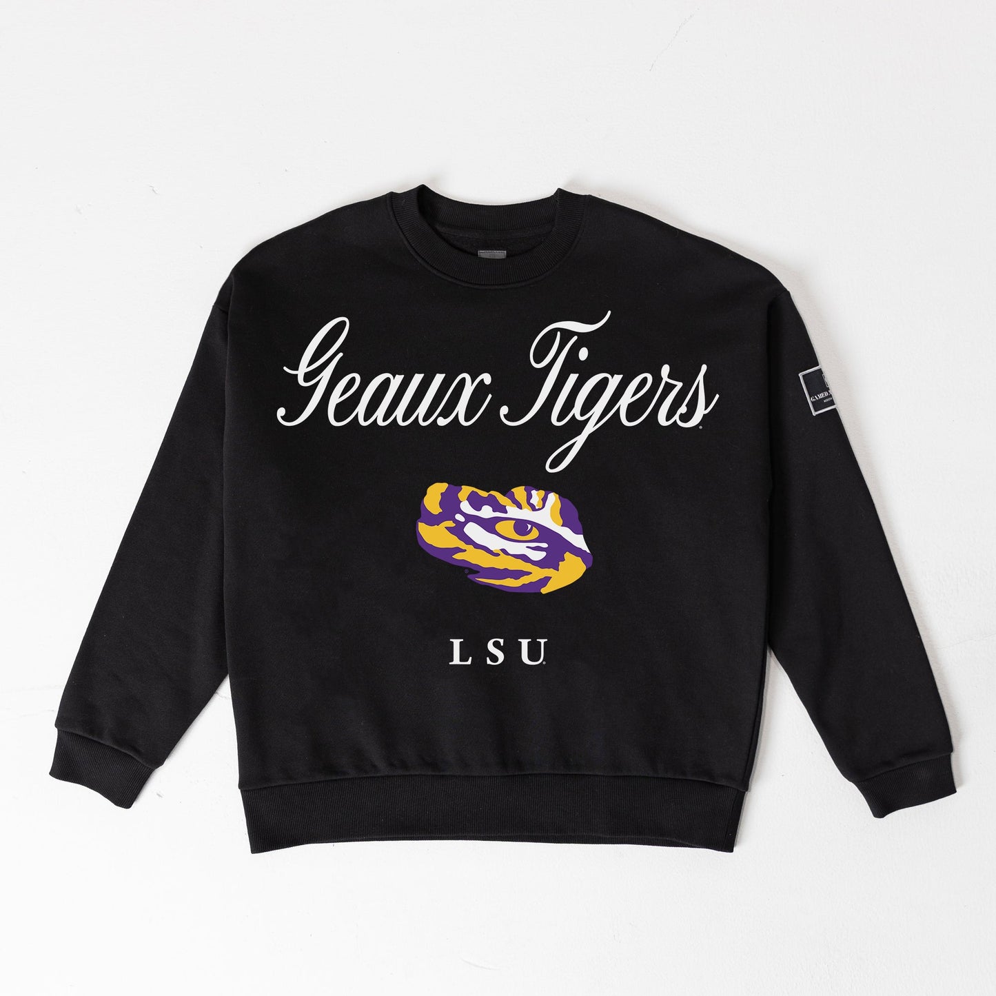 LSU TIGERS LEGACY CLUB BLACK LABEL PREMIUM FLEECE DROP SHOULDER CREWNECK