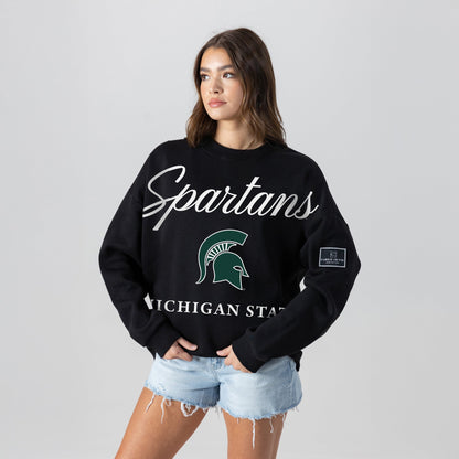 MICHIGAN STATE SPARTANS LEGACY CLUB BLACK LABEL PREMIUM FLEECE DROP SHOULDER CREWNECK