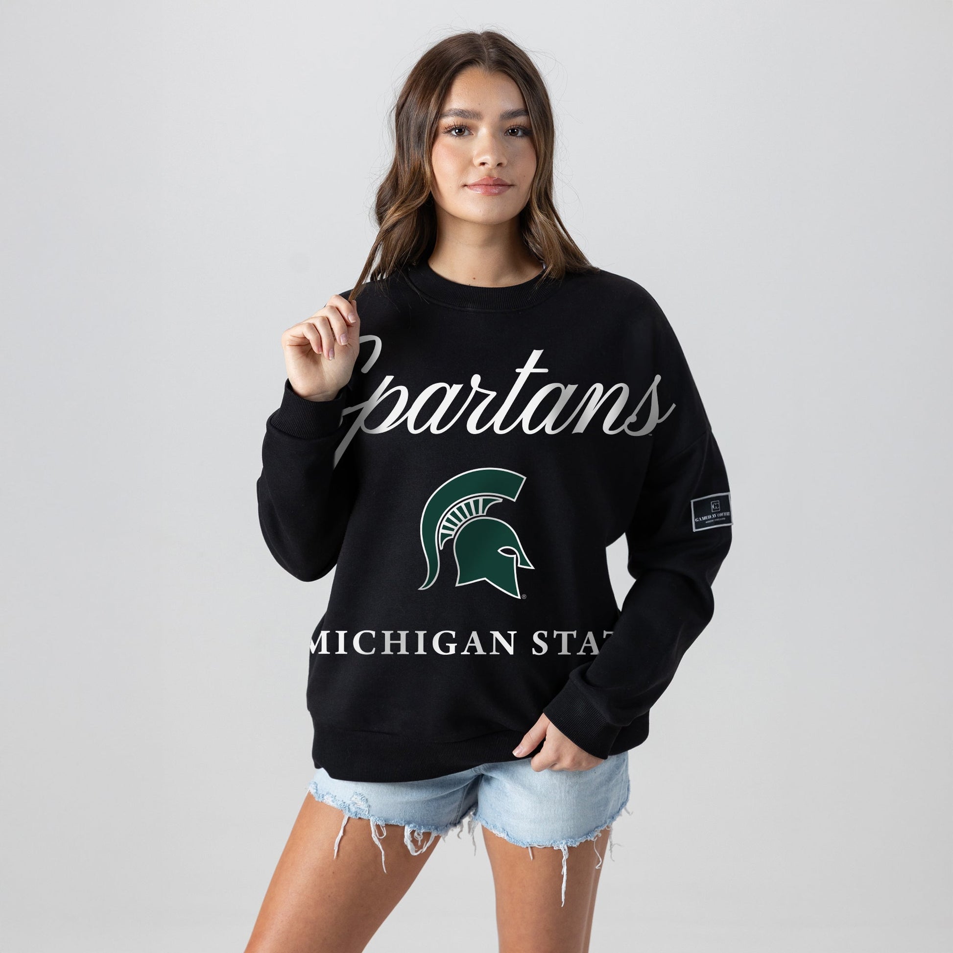 MICHIGAN STATE SPARTANS LEGACY CLUB BLACK LABEL PREMIUM FLEECE DROP SHOULDER CREWNECK