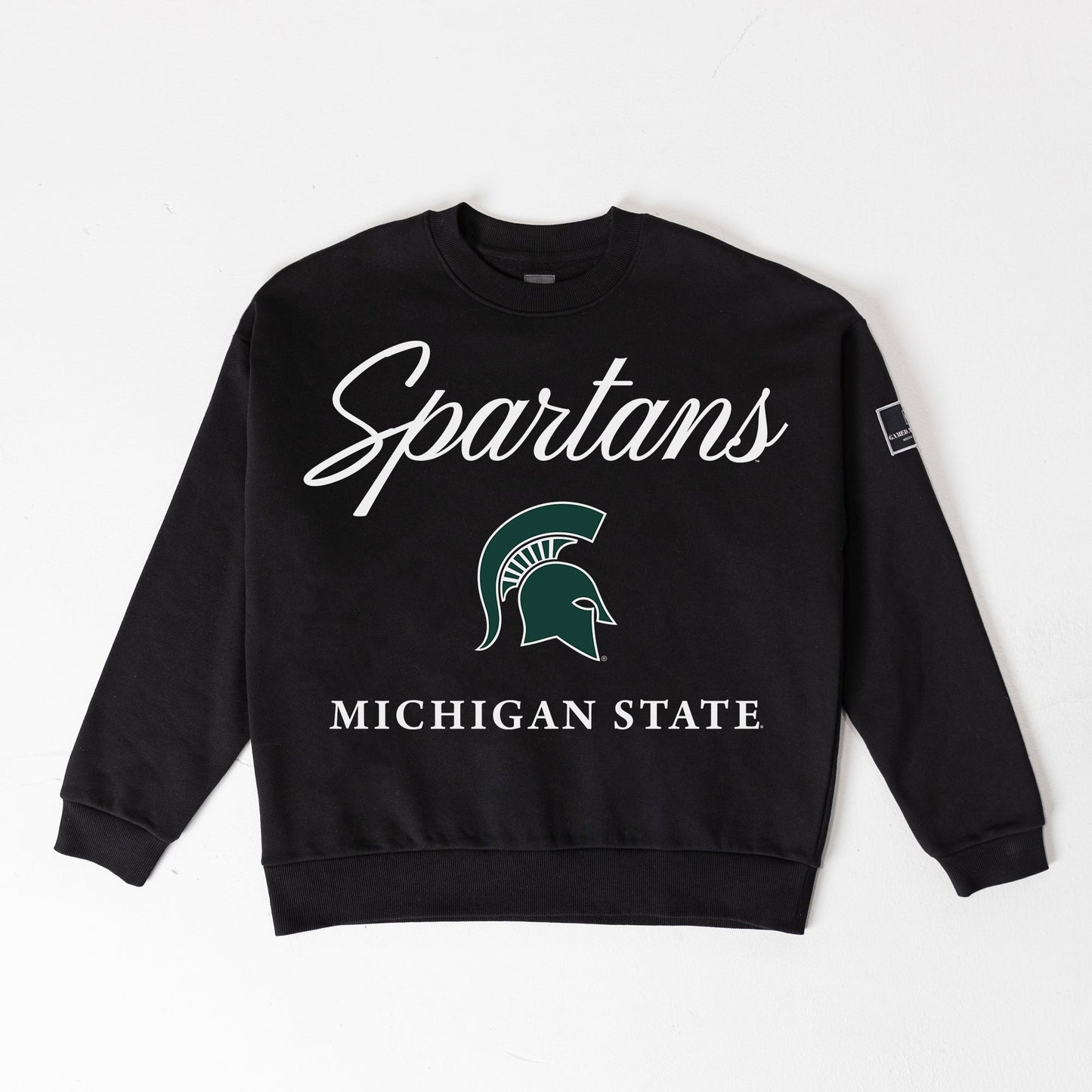 MICHIGAN STATE SPARTANS LEGACY CLUB BLACK LABEL PREMIUM FLEECE DROP SHOULDER CREWNECK