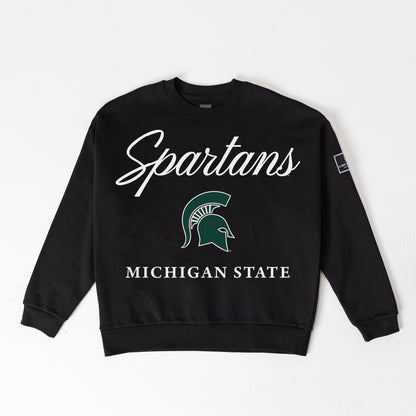 MICHIGAN STATE SPARTANS LEGACY CLUB BLACK LABEL PREMIUM FLEECE DROP SHOULDER CREWNECK