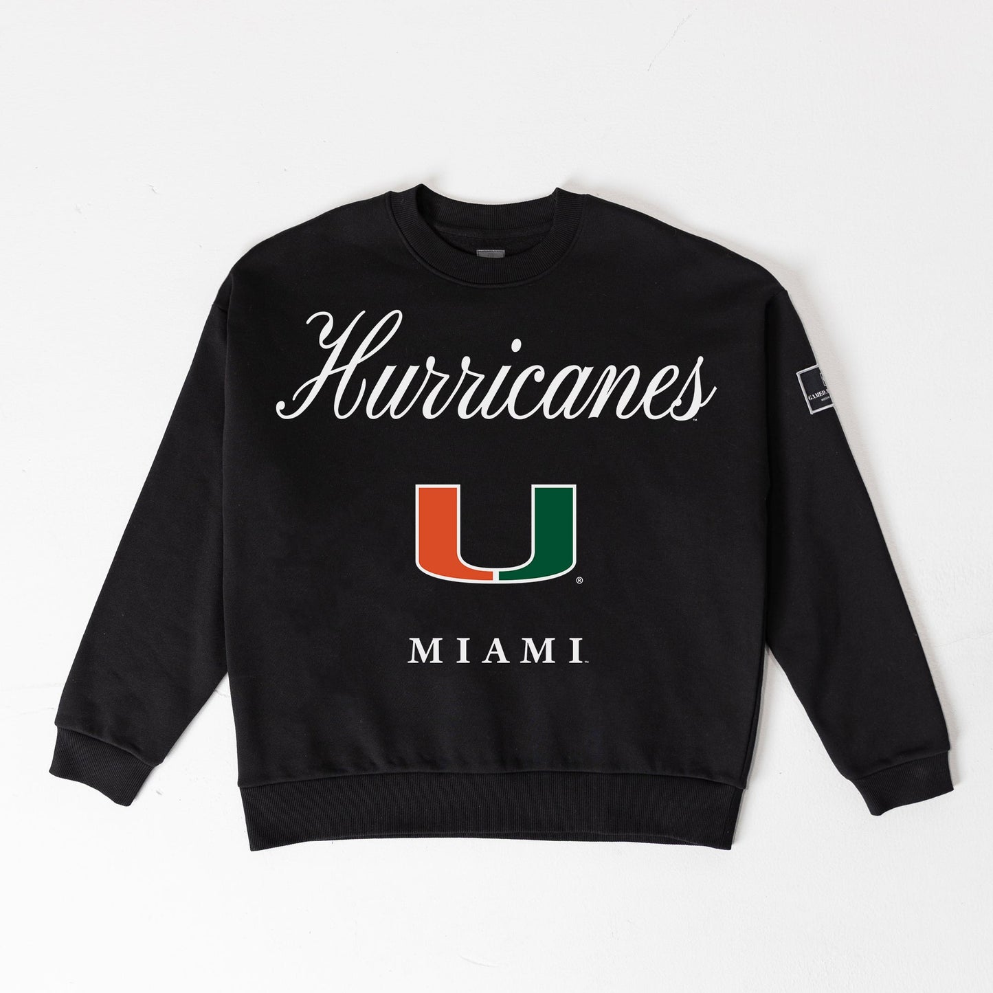 MIAMI HURRICANES LEGACY CLUB BLACK LABEL PREMIUM FLEECE DROP SHOULDER CREWNECK