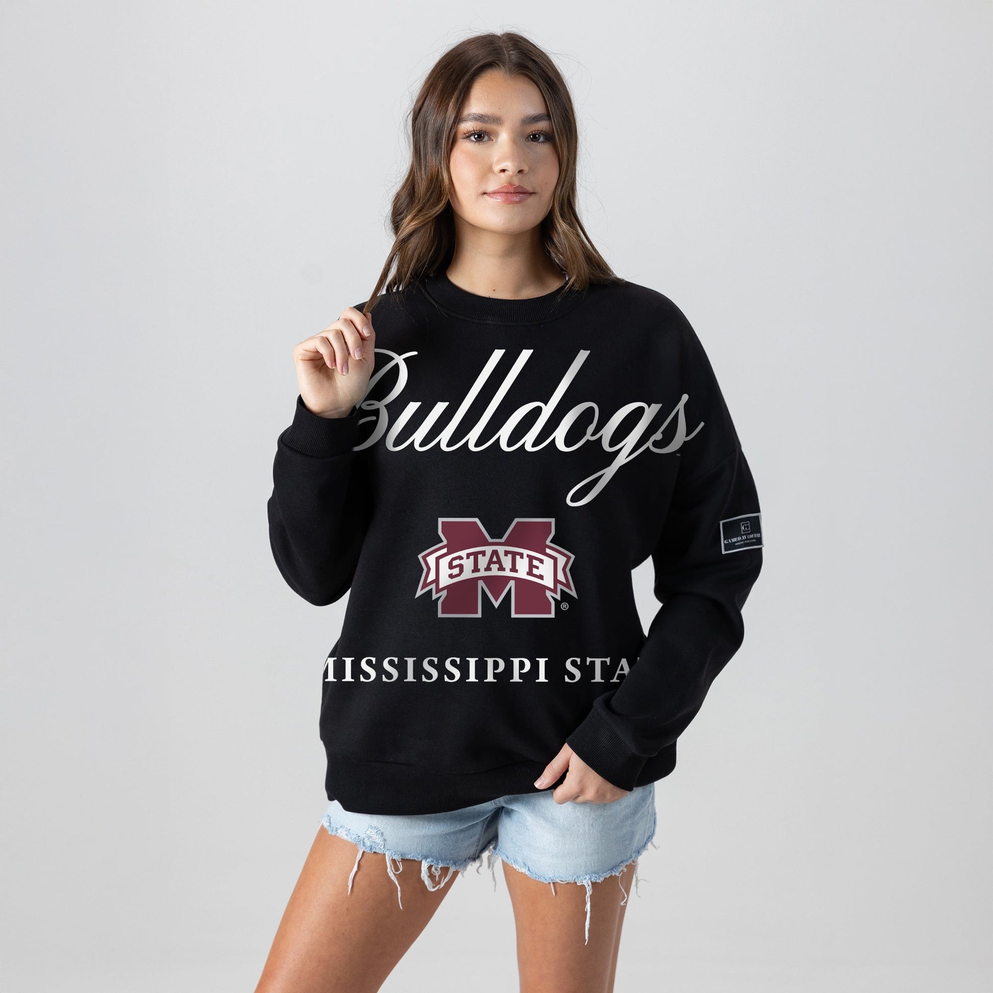 MISSISSIPPI STATE BULLDOGS LEGACY CLUB BLACK LABEL PREMIUM FLEECE DROP SHOULDER CREWNECK