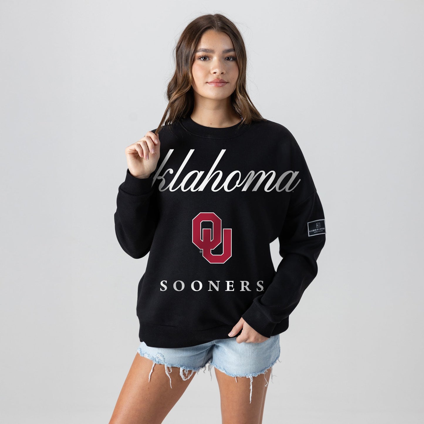 OKLAHOMA SOONERS LEGACY CLUB BLACK LABEL PREMIUM FLEECE DROP SHOULDER CREWNECK