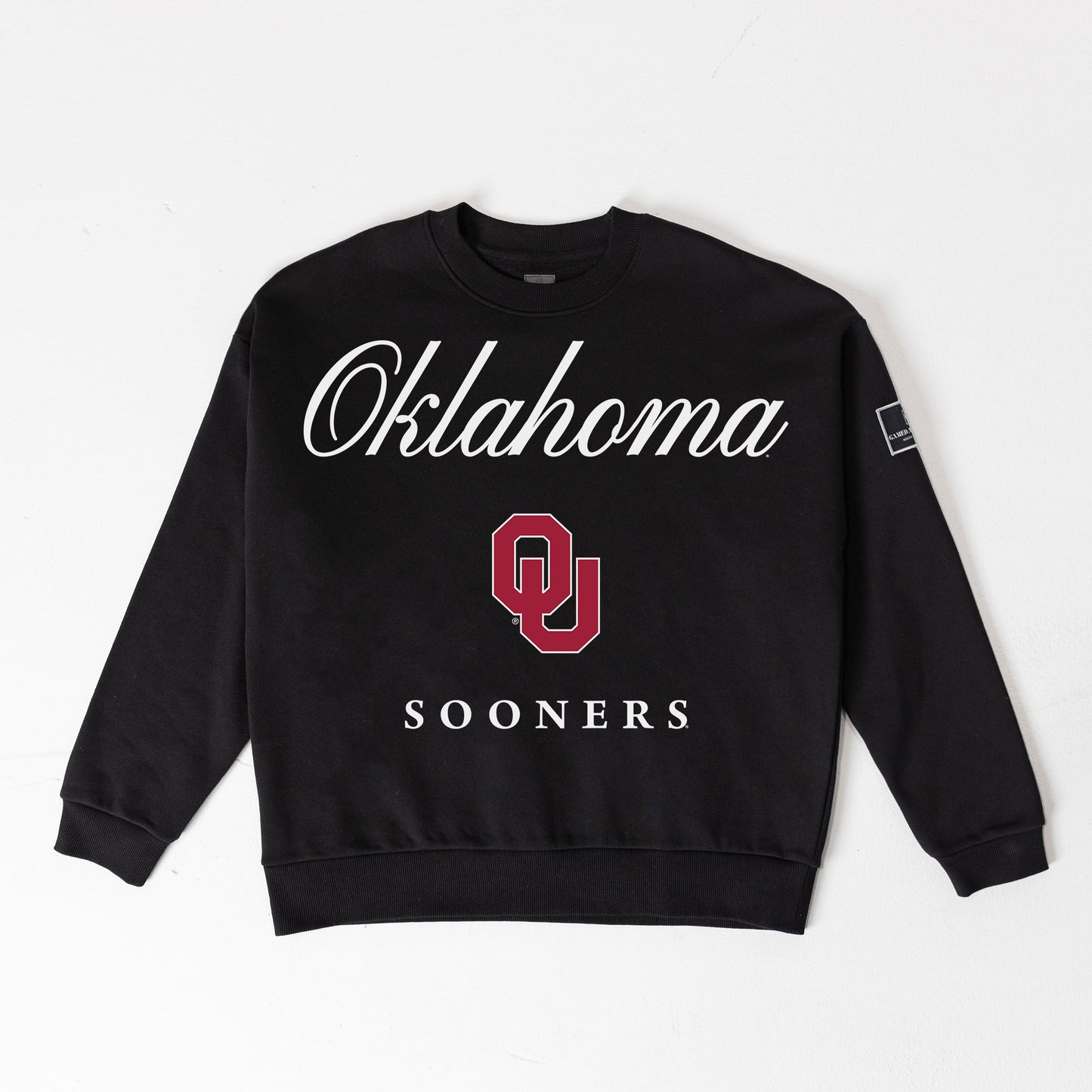 OKLAHOMA SOONERS LEGACY CLUB BLACK LABEL PREMIUM FLEECE DROP SHOULDER CREWNECK