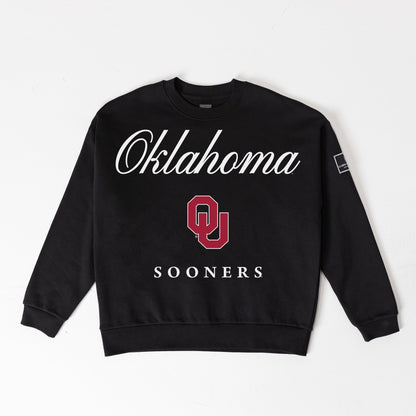 OKLAHOMA SOONERS LEGACY CLUB BLACK LABEL PREMIUM FLEECE DROP SHOULDER CREWNECK