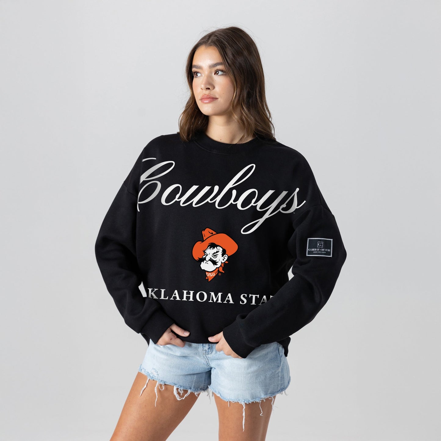 OKLAHOMA STATE COWBOYS LEGACY CLUB BLACK LABEL PREMIUM FLEECE DROP SHOULDER CREWNECK