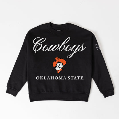 OKLAHOMA STATE COWBOYS LEGACY CLUB BLACK LABEL PREMIUM FLEECE DROP SHOULDER CREWNECK