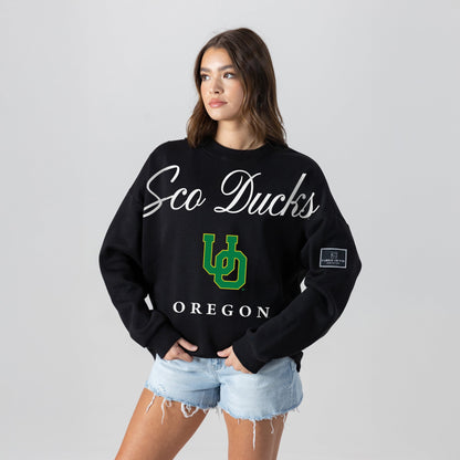 OREGON DUCKS LEGACY CLUB BLACK LABEL PREMIUM FLEECE DROP SHOULDER CREWNECK